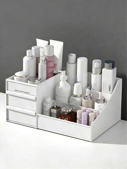 Large Capacity Makeup Organizer With Drawers, Suitable For Vanity, Countertop And Bathroom Cabinet. Can Store Makeup Brushes, Lotions, Lipsticks And Perfumes. Also Has Jewelry Storage Function For Rings, Pendants, Earrings And Necklaces. Applicable For Vacation, Beach, Bathroom And Bedroom