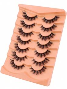 7 Pairs 5D Faux Mink Cat Eye Lashes Transparent Band Reusable Natural Volume Dramatic False Eyelashes Daily Party Strip Lashes - Black - View 7