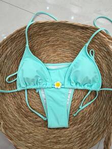 Sexy & Elegant Light Blue Bikini Set - 2pcs Beach Holiday Swimwear With 3D Floral Decor Vacation Summer - Baby Blue - View 2