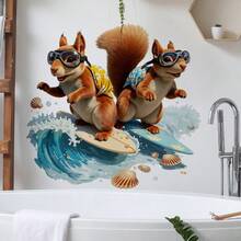 2D Flat - 2D Flat - 1pc Of 2D Printed Surfing Squirrel Surfboard Tropical Fish Wall Sticker, Creative Self-Adhesive Removable Double-Sided Visible PVC Home Decoration For Beautifying Doors And Windows In Living Rooms, Bedrooms, Studies - A - View 6