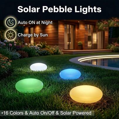 1个太阳能户外照明灯，发光鹅卵石造型灯，庭院装饰灯，防水景观夜灯，适用于草坪、露台、小路、花园、节日和圣诞节装饰
