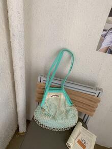 Niche Design Mesh Hollow Woven Handbag, Women's Casual Shoulder Bag, Beach Net Bag, This Year New Arrival - Mint Green - View 6