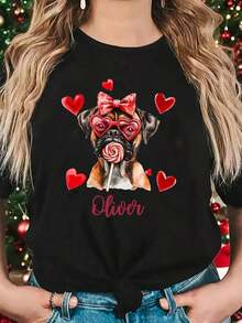 Camiseta de San Valentín para Mujer  Ropa Casual Elegante para Fiestas y Festivales, Suave, Cómoda y Transpirable, Lavable a Máquina, Adecuada para Ropa Diaria y de Fiesta - Negro - Ver 4
