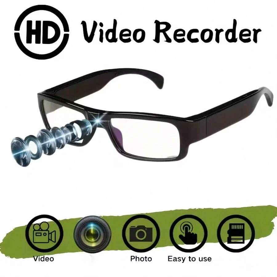 1080P HD Lunettes intelligentes (avec caméra) | Enregistreur vidéo numérique, capacité de stockage 32/64 Go, cadre en ABS noir, batterie rechargeable, objectif HD, design léger et à la mode, fonction caméra de sport