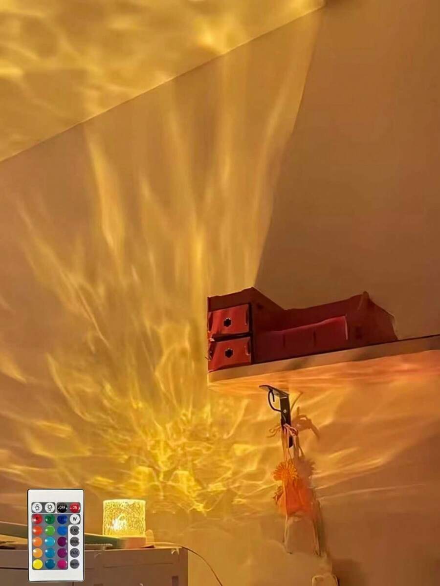 1pc 16-Color Water Wave Projection Night Light, Glowing Cube Crystal Lamp With Touch/Remote Control, Modern Bedroom Decor & Celebration Ambiance, Durable Plastic Design, Party Atmosphere Lighting, Fashionable Home Accessory, High-Quality Projection - Multicolor - View 1