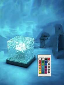 1个16色水波投影夜灯，发光立方体水晶灯，带触摸/遥控功能，适用于卧室氛围、节日装饰和生日派对，采用ABS材质，卧室投影灯 - 彩色 - 查看 1