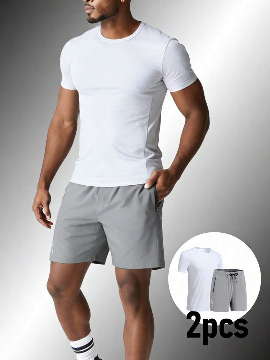Conjunto de camiseta y pantalones cortos para hombre, estilo casual versátil de verano, cómodo y sencillo para viajes y desplazamientos - Multicolor - Ver 1