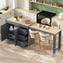 Kitchen Island On Wheels, Extendable Kitchen Island With Dining Area, Spice Rack And Drawers, Independent Mobile Kitchen Island, Ideal For Kitchen And Dining Room (White). - Grey - View 3