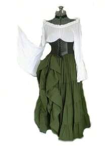 Women's Long Sleeve Dress Medieval Renaissance Costume Fancy Dress Costume For Women Cosplay Costume - Green - View 1