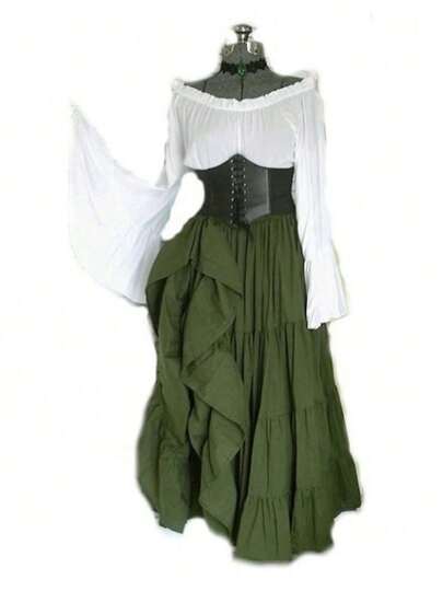 Abito da donna a maniche lunghe, costume medievale rinascimentale, costume elegante per cosplay.