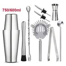 Bộ 5/6/9 bình lắc cocktail Boston bằng thép không gỉ 750ml, kiểu dáng tối giản, hình trụ màu bạc, dụng cụ pha chế chuyên nghiệp phù hợp cho các bữa tiệc tại nhà và lễ hội. - Xem 14