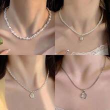 Bộ 4 dây chuyền ngọc trai, dây chuyền ôm sát cổ tinh tế, dây chuyền tối giản sang trọng dành cho nữ. - Vàng - Xem 1