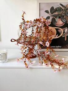 1件人造悬挂花卉，仿真悬挂植物，仿矮牵牛花配尤加利叶，塑料材质，逼真丝质，适用于置物架、波西米亚风农舍植物、客厅墙面背景装饰 - 彩色 - 查看 11