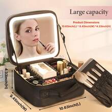 Travel Makeup Bag With LED-Illuminated Mirror For Women - Travel Makeup Organizer, Makeup Case, 3 Lighting Modes, Adjustable Dividers, Travel Essential, Makeup Bags For Women, Designer Bags, Vanity Essentials, Cute Makeup Leopard Print - Leopard Print - View 3