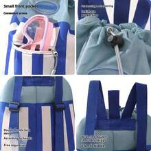 Unisex All-In-One Wet And Dry Separation Swim Bag With Adjustable Shoulder Straps, Colorful Striped Drawstring Backpack, Suitable For Beach, Pool And Hiking, Portable Sports Travel Storage Bag, Practical Pockets, Swim Bag, Poolside Accessory. - Multicolor - View 9