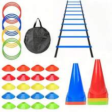 Outdoor Blue Agility Ladder Set: Includes Soccer Training Equipment - Speed Ladder, Cone Markers And Carry Bag For Soccer Fitness Training - Set 1 (1 Blue Agility Ladder + 20 Marker Discs) - View 6