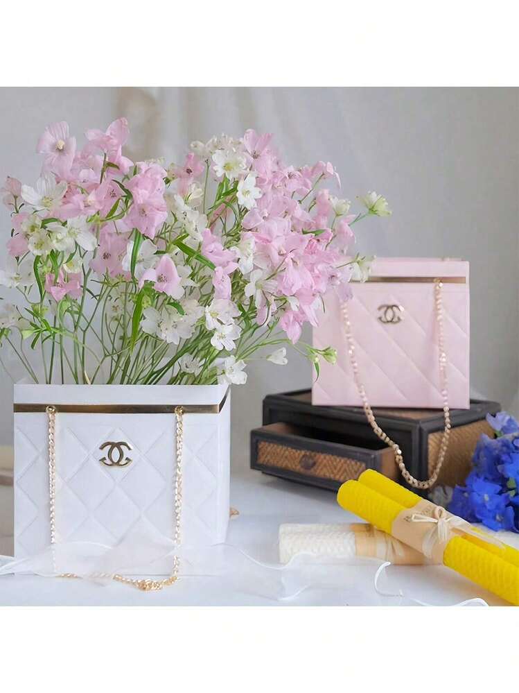 1/2pcs Floral Packaging Paper Box, Suitable For Flower Shop Packaging, Durable Paper Flower Bouquet Storage Bucket With Metal Chain Handle, Elegant Floral Packaging Basket For Bouquet Display, Flower Storage And Gift Packaging, Ideal For Flower Shops, Weddings, Parties, Holidays, Gift Giving, Event Decoration And Home Use - View 13