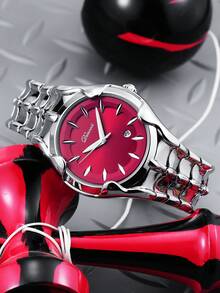 1pc Men's Y2K Style High-Quality Date Display Luminous Waterproof Wristwatch - Silver - View 4