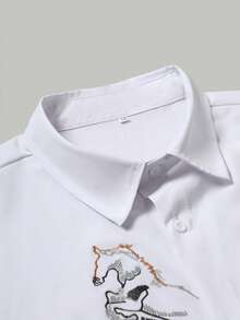 Men's Embroidered Short Sleeve Casual Shirt, Spring/Summer - White - View 6