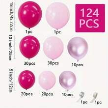 124pcs Mixed Color Latex Balloon Wreath Set, Vibrant Pink And Fuchsia, Stunning Rose Red Soft Latex, Easy DIY Assembly And Long-Lasting, Suitable For Wedding, Birthday, Shower, Christening, General Party Decoration - View 7