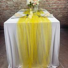 1pc Romantic Pearl Lace Table Runner, Wedding Arch Decor, Bridal Shower Gift Fabric, Elegant Pearl Lace Tablecloth, Suitable For Event, Embroidered Transparent Wrinkle-Resistant White Dessert Table - Gold - View 10