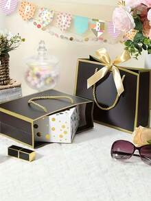 Gift Bags With Handles, Black Bags With Bow Ribbon Suitable For Wedding, Birthday, Bridesmaid, Groomsman, Party Favors, Thanksgiving, Father's Day, Mother's Day, Graduation, Available In 3 Sizes - Multicolor - View 1