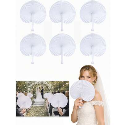 10pcs White Folding Paper Fans, Circular Hand-Held Accordion Paper Fans Suitable For Ladies, Round Foldable Hand Fans For Bride, Wedding Guests, Church, Party, Dance, Birthday DIY, Wedding Celebration, Party Decor And Painting