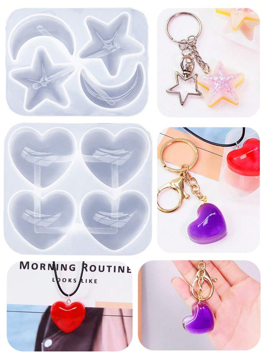 心形、星形、月亮形树脂模具，3D硅胶模具，适用于环氧树脂，心形艺术硅胶树脂模具，可用于制作饰品、钥匙扣、项链等工艺品，浪漫主题夜灯，家居装饰 - mold - 查看 1