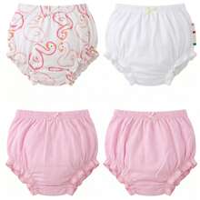 Bộ 4 chiếc quần lót cho bé gái, họa tiết trái tim, viền bèo nhún, 100% cotton, mềm mại, thoáng khí. - Nhiều màu - Xem 4