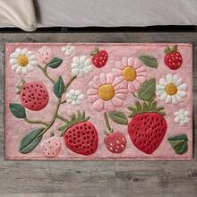 1pc Soft & Fluffy Strawberry & Floral Bath Mat, Non-Slip And Absorbent Bathroom Floor Rugs, Vibrant Red Strawberries & White Flowers DesignIdeal, Doormat, Bathroom Water Absorption Mat, Machine Washable, Low Pile, TPR Backing, Knit Fabric, ForBathroom, Bedroom, Kitchen, Entryway, Indoor & Outdoor Use, Bathroom Accessories & Decor, Perfect New Home Gift - Flannel Floor Mats, Living Room Rugs, Bedroom Rugs, Washable Rugs, Shag Rugs, Cozy Rugs, Soft On Feet, Home Decor Rugs, Adds Warmth, Stylish Rugs, Valentine's Day Decor, Valentines Decor - Welcome Mats, Entrance Mats, Outdoor Doormats, Absorbent Mats, Keeps Dirt Out, Front Door Mat, Cute Doormats, Easy Clean Mats, Kitchen Mats For Floor, Kitchen Rugs, Kitchen Deccor - 彩色 - 查看 3
