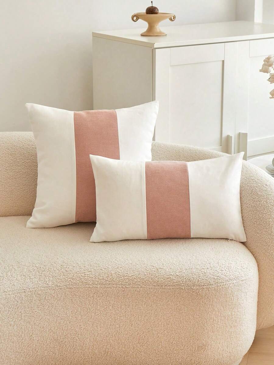 1pc Pink Chenille Striped Patchwork Throw Pillow Cover, Suitable For Indoor Decor, All Season Pillow Sham, Pillow Insert Not Included
