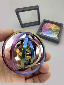 6/8 Anillos Juguete Fidget con Estructura Giratoria Multinivel, Alivio de Estrés para Escritorio, Regalo Creativo, Juguete Miniatura Coleccionable, Decoración de Escritorio Creativa - Multicolor - Ver 2