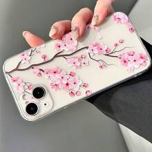 Pink Sakura Floral Transparent Phone Case, Compatible With IPhone 16 Pro Max, Waterproof, Shockproof, Anti-Fall, Anti-Scratch - Clear - View 4