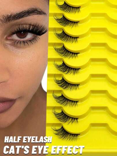 9 Pairs Half-Cut False Eyelashes, Cat Eye Lashes, Short Soft 3D Mink-Like False Eyelashes For Natural Makeup (HA01) Strip Eyelashes, Eyelashes, False Eyelashes