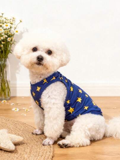 LUCKIE PAL Bộ 2 áo khoác cho thú cưng in hình ngôi sao dễ thương, phù hợp cho chó Chihuahua và các giống chó nhỏ, giúp ngăn ngừa bọ chét, giảm rụng lông, giữ ấm và thoáng khí, áo lót cho chó trong nhà và ngoài trời.