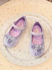 Girls' Silver Glitter Snowflake Rhinestone Mary Jane Flat Shoes, Non-Slip Princess Formal Summer Children's Shoes - Mauve Purple - View 6