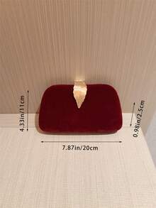 1个复古酒红色金属叶形装饰手拿包，奢华闪亮金色迷你手提包，时尚迷人，精致优雅，女士晚宴包，适合婚礼/主题正式派对/舞会/鸡尾酒会/生日聚会，配有链条 - 酒紅色 - 查看 7