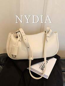 1个荔枝纹仿皮巴黎风手提包，简约单肩包，配有可调节肩带，低调奢华美感，百搭手提包，适合女性日常及约会使用。 - 米色 - 查看 2