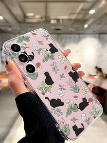 1个可爱花朵与黑猫图案软壳手机壳，兼容华为荣耀、Galaxy A04e/12/A13/A14/A34/A50/A52/A53/A54/S21/S22/S23/S24/S25/S25Ultra/S25FE/S26/S26 Plus/S26 Ultra/S26 Edge、6A/7A/8A、12T/13T/15T/15T Pro - 無色 - 查看 7