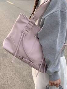 小批量酷炫风格大容量复古单肩包，新款懒人时尚通勤包 - 方形 - 查看 3