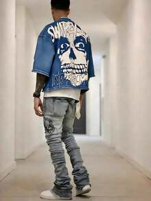 Y2KStyleDirectionalPrintingCottonT-ShirtSoftBreathablePureCottonFabricComfortableAndEnergeticSummerStreetStyleShortSleevedTShirgnRetroSummerWearTShirt - 藍色 - 查看 9