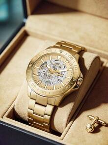Fossil Reloj mecánico automático dorado unisex - Correa de acero inoxidable con esfera soleada, reloj de pulsera de negocios y moda BQ2680 - Dorado - Ver 2