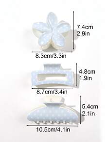 3个白色和蓝色波点方形和半圆形雏菊图案UV印花PC材质发夹，复古法式风格，优雅甜美气质，适合日常、工作、下午茶、聚会、马尾辫、丸子头等各种发型，夏季穿搭，沙滩配饰，度假海滩发夹。 - 彩色 - 查看 3