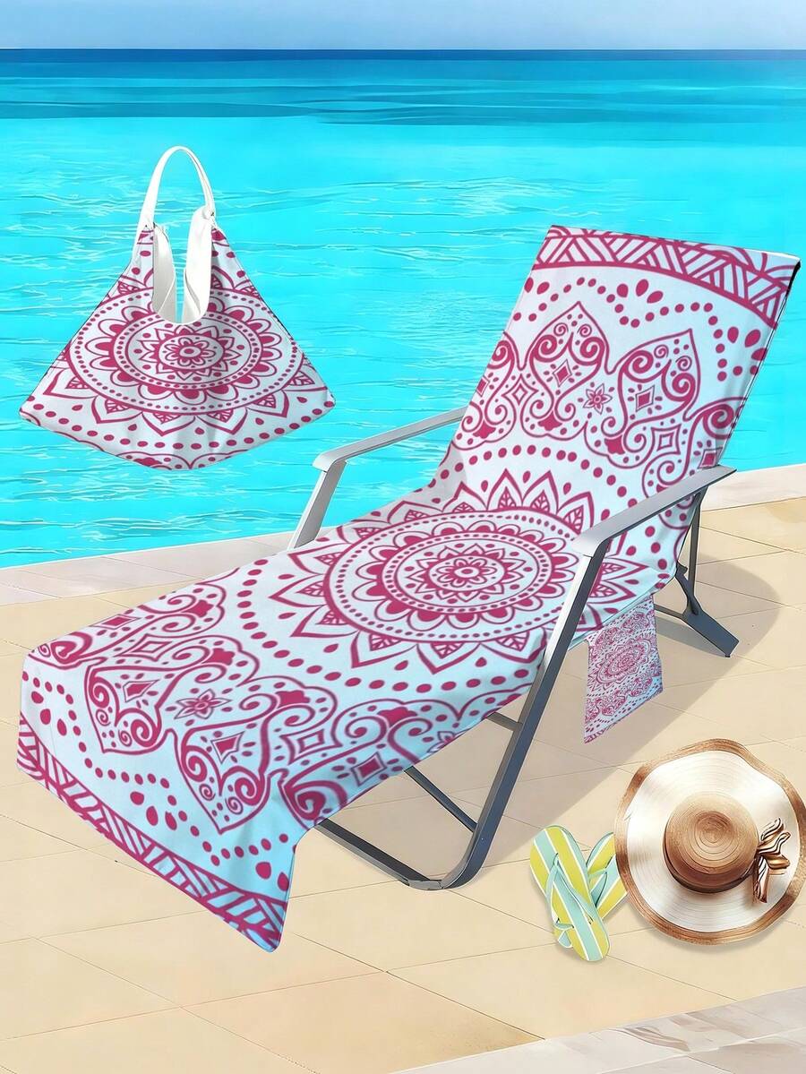 1pc Bohemian Beach Chair Cover With Side Pockets, Thick Quick-Dry, Beach Towel, Suitable For Lounge Chair, Pool, Sunbathing, Garden, Beach, Hotel, Non-Slip