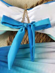 Traje de baño sin tirantes con degradado azul y diseño con estampado de estrellas de mar, con diseño calado en los laterales, traje de baño sexy y ajustado para fiestas en la playa, adecuado para primavera, vacaciones, bikini, playa, recreación, romántico, diseño de moda, único, casual, estilo bohemio, viajes, actividades diarias - Multicolor - Ver 5