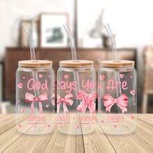 Bộ 4 miếng dán chuyển nhiệt UV DTF hình nơ hồng (9.4x4.3 inch), không cần nhiệt, với các câu khẳng định "Chúa phán bạn là người theo đạo Cơ đốc", những lời nhắc nhở hàng ngày, những câu nói truyền cảm hứng, hình nơ hồng dịu dàng dành cho bé gái và cuộc sống của người mẹ, decal dán chống thấm nước, quà tặng DIY. - Coquette 01 - Xem 3