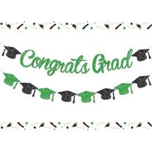 1 set Pancarta de felicitaciones Decoraciones de graduación con acentos de birrete, Banderín de graduación, Decoración de gorra de graduado para celebración de graduación, Ceremonia, Fondo, Decoración de pared, Accesorios para fotomatón, Múltiples colores disponibles - Izamiento de la bandera de la temporada de graduación - Ver 8