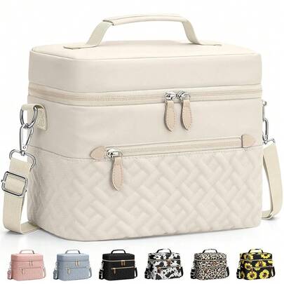 Capolo Lunch Box For Women Men Adults,Insulated Lunch Bag Leakproof Lunch Cooler Box With Removable Strap Cute Lunch Tote Bags Reusable Thermal Lunchbox For Schoolsss Work Picnic(Small,Beige)