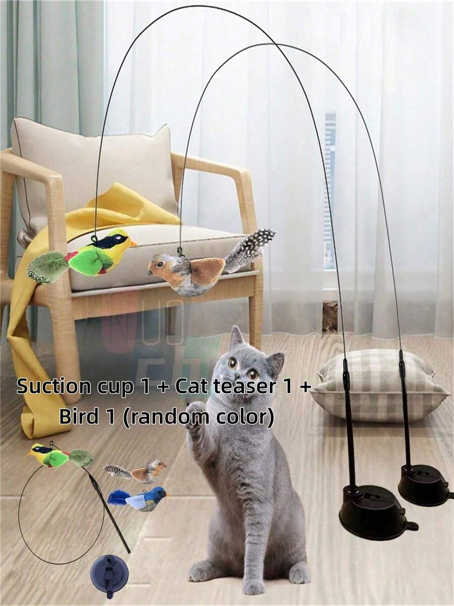 1 chiếc đồ chơi cần câu trêu mèo, chuông lông vũ nhân tạo thay thế cho thú cưng, thích hợp cho mèo vận động và giải trí, cần câu cầm tay với đầu côn trùng có thể thay thế.