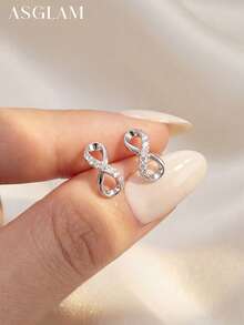 1 Đôi bông tai hình trái tim vô cực bất đối xứng bằng bạc sterling 925 đính đá Zirconia, trang sức tinh tế, quà tặng cho phụ nữ - phong cách 1 - Xem 6